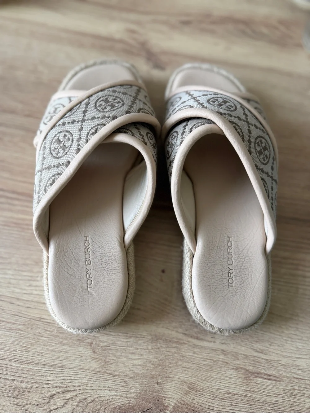 Tory Burch Neutral Logo Crisscross Slide Mules